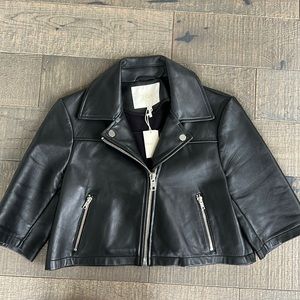 Maje Brittany Cropped Leather jacket .NWT